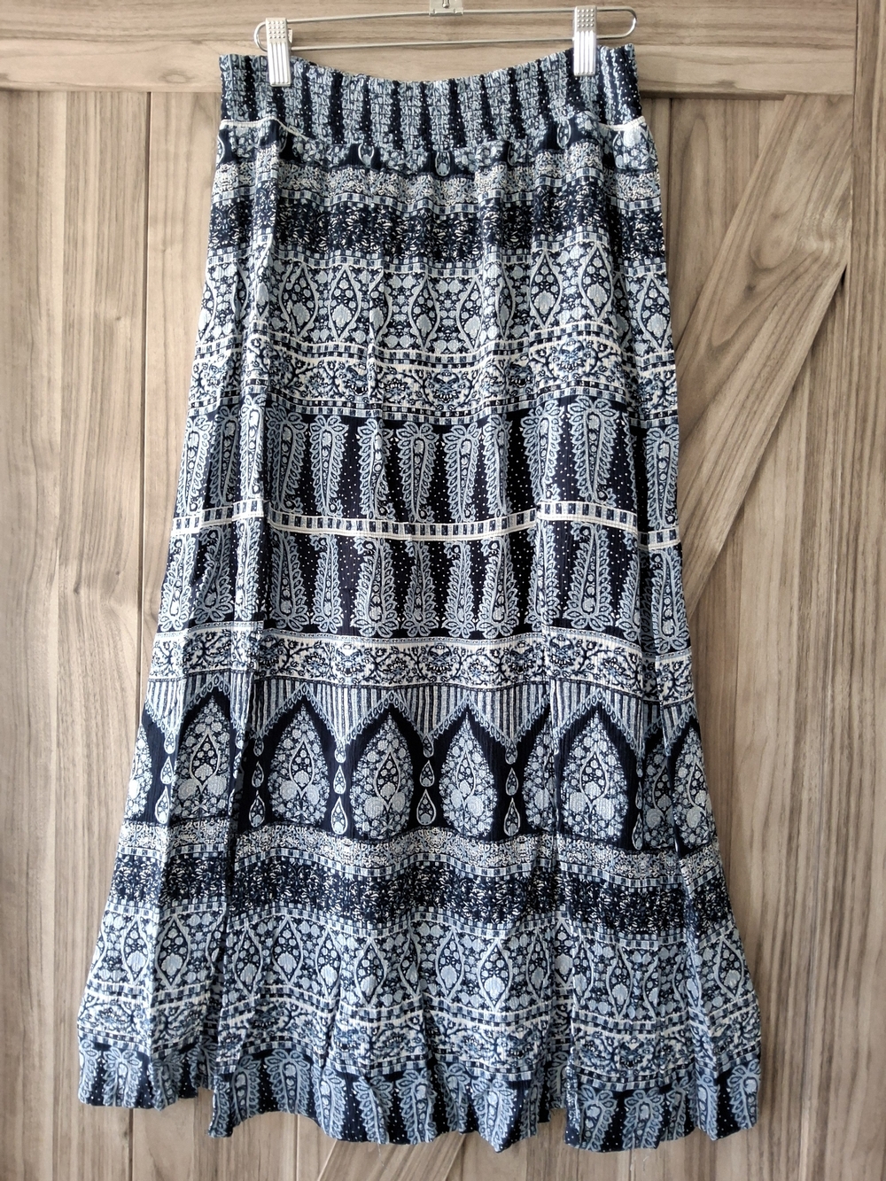 Maurices Navy and White Printed Maxi Skirt With 2 Front Slits